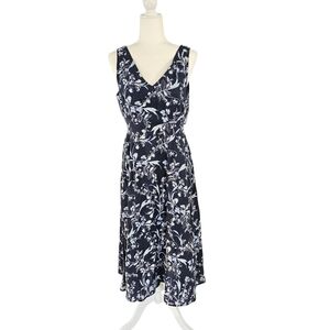 100% Linen Floral Sleeveless Navy Dress
